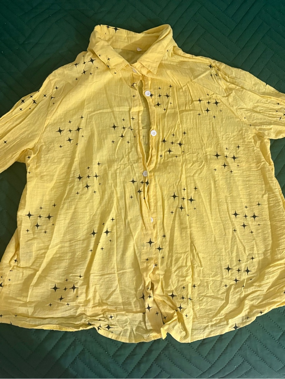 Yellow Star-Print Men's Button-Up Shirt